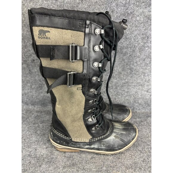 Sorel Boots Womens Size 10 Black Gray Conquest Wedge Tall Lace Up Waterproof - Picture 4 of 8